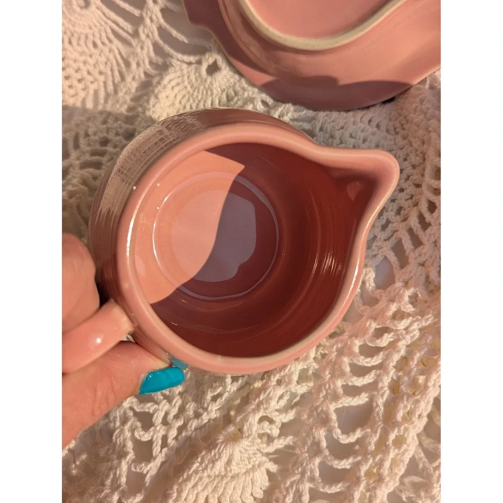 Fiesta Rose Cream and Sugar Set with Tray Vintage 1980s Homer Laughlin Rose
